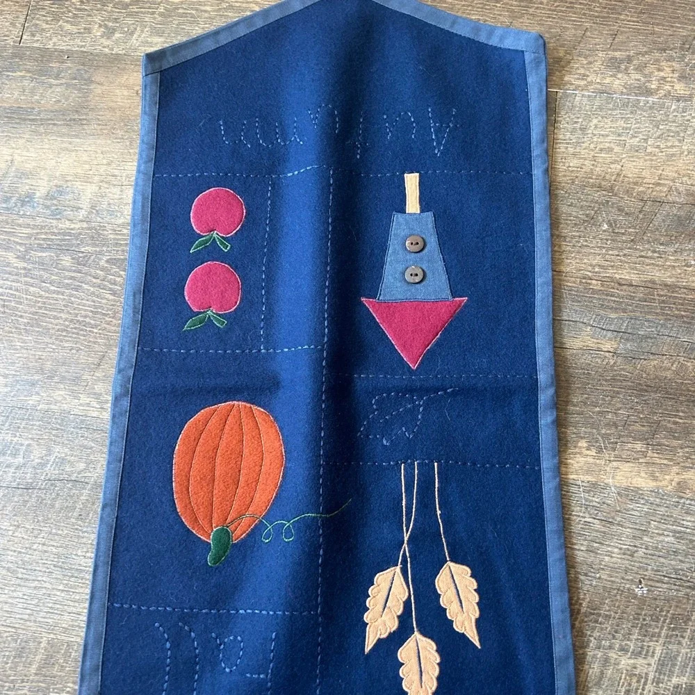 Sonoma Goods for Life Autumn Fall Felt Table Runner Navy Blue 52x12